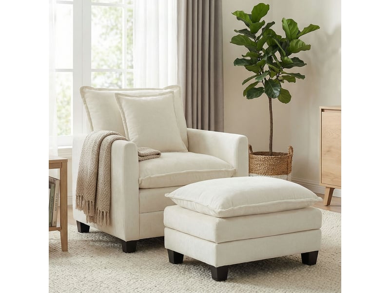  Fauteuil de salon, canapé 1 place, chenille (100 % polyester), 128x85x86cm, crème  - Conforama D