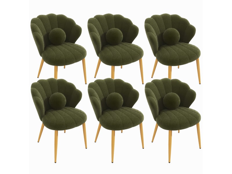  Lot de 6 chaises de salle à manger forme coquillage 60x62,5x83 cm tissu bouclé vert  - Conforama A