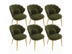 Lot de 6 chaises de salle à manger forme coquillage 60x62,5x83 cm tissu bouclé vert