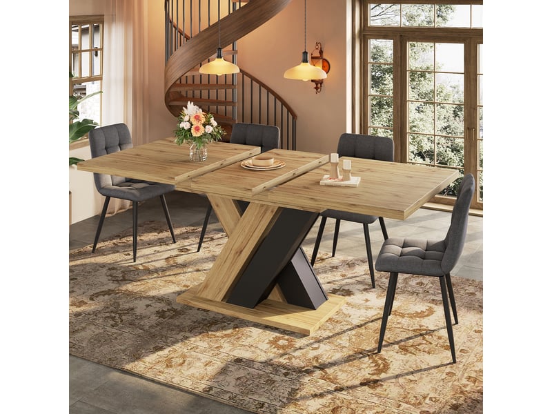  Table à manger extensible 119-158,5 x 80 x 75 cm, rallonge intégrée, plateau télescopique et pieds en x, pour cuisine ou salon,bois naturel evarich - Conforama B