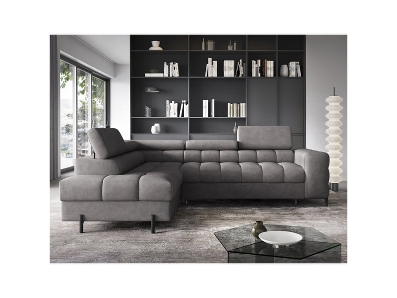  Canapé d'angle gauche ferrum gris avec coffre appuie-têtes réglables 276x93x200cm  - Conforama E