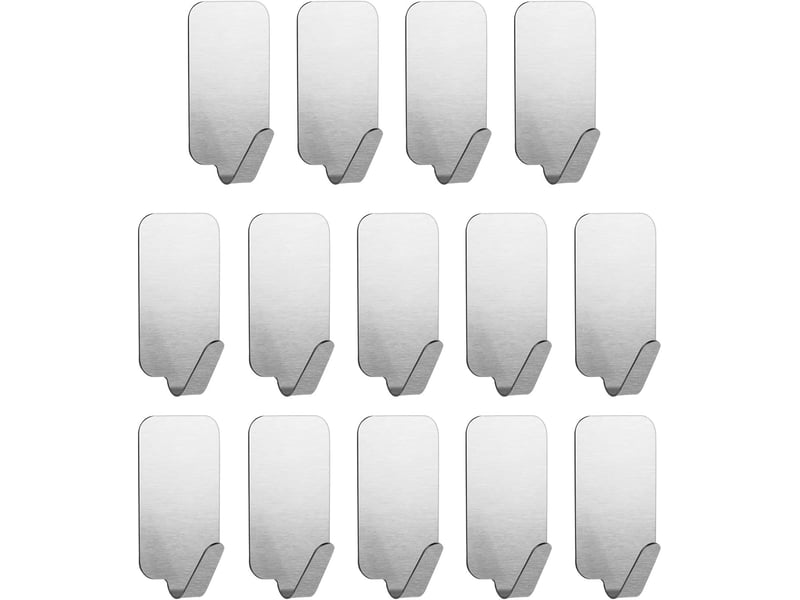  14pcs crochets muraux auto-adhésifs en acier inoxydable cintres robustes sans ongles pour cuisine, salle de bains, bureau, placard, suspendre, gris  - Conforama A