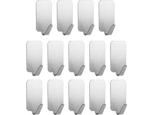 14pcs crochets muraux auto-adhésifs en acier inoxydable cintres robustes sans ongles pour cuisine, salle de bains, bureau, placard, suspendre, gris