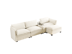 Canapé modulable en chenille angle 4 places 315 cm - recharge sans fil, rangement, lumière