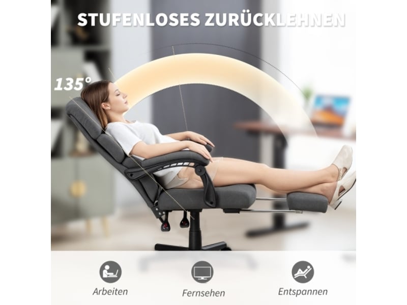  Chaise de bureau rembourrée en velours gris, réglable en hauteur et à roulettes  - Conforama D