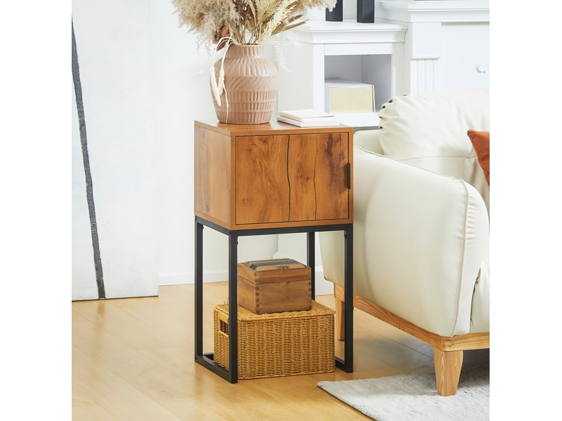  Console avec placard de rangement, piètement métal, pour entrée, salon ou chambre, décor bois naturel, 40 × 30 × 76 cm  - Conforama B