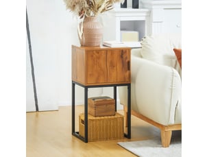 Console avec placard de rangement, piètement métal, pour entrée, salon ou chambre, décor bois naturel, 40 × 30 × 76 cm