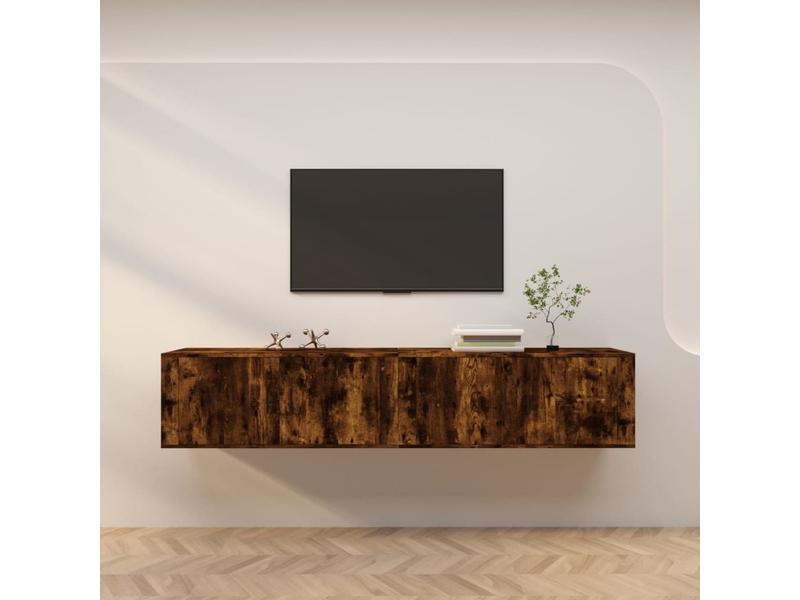  Lot de 2 meuble tv mural, meuble tv suspendu chêne fumé 100x34,5x40 cm  - Conforama B