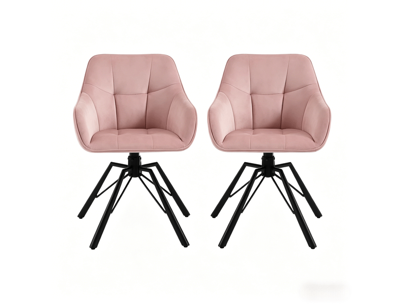  Chaise de salle à manger pivotante à 360° avec accoudoirs, lot de 2 en velours et métal rose  - Conforama A