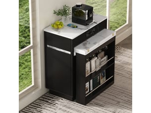 Îlot de cuisine mobile sur roulettes – table extensible, éclairage led, multiprise et crochets – noir, buffetbar