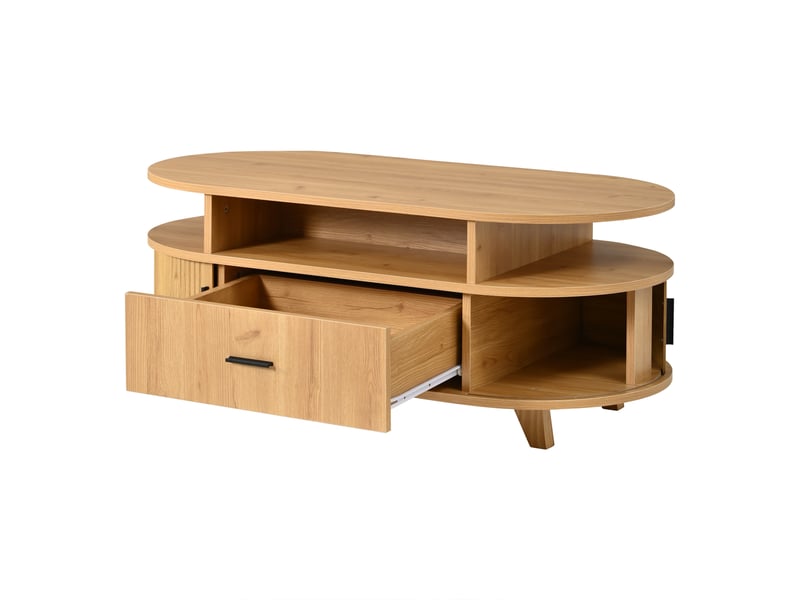  Table basse ovale avec rangement, effet bois naturel, 100 × 50 × 40 cm  - Conforama A