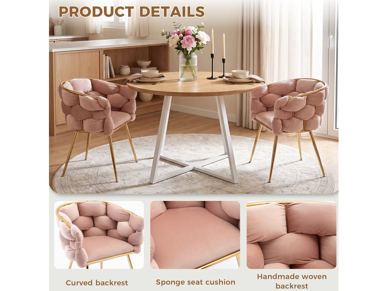  Fauteuil d'appoint 58x59x75 cm en velours rose avec structure métal doré  - Conforama E