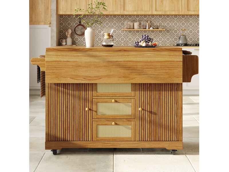  Desserte de cuisine rabattable avec 3 tiroirs et roulettes, rangements pour cuisine, balcon et camping en mdf marron foncé  - Conforama B