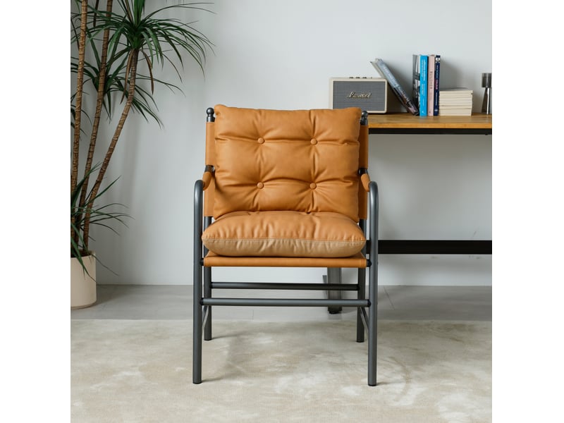 Fauteuil avec accoudoirs et assise rembourrée, pour salon ou chambre, en simili cuir et métal marron, 60 × 62 × 90 cm - Conforama D