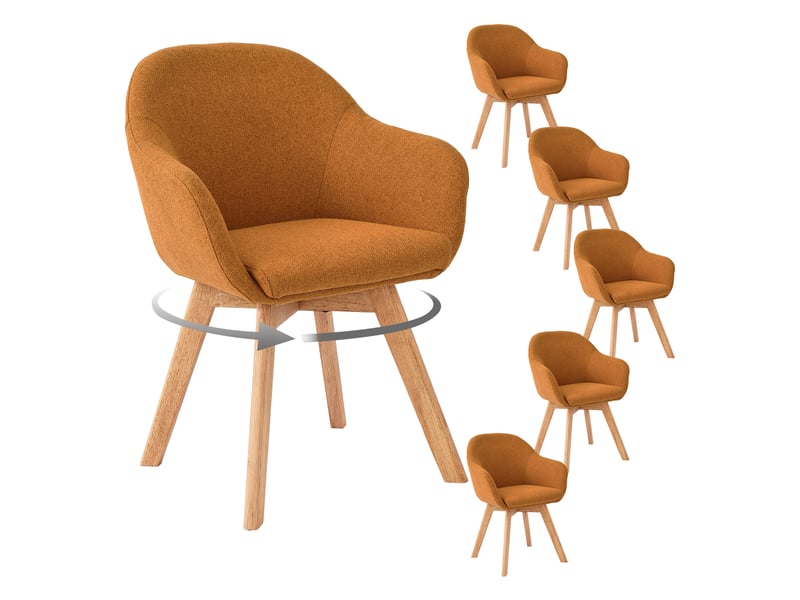 Lot de 6 chaises de salle à manger pivotantes à 360° – tissu effet lin respirant, pieds en bois massif - orange - Conforama A