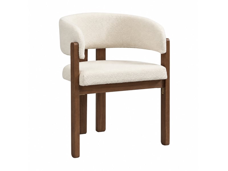  Chaises de salle à manger lot de 4 avec accoudoirs et dossier rembourré en bois et tissu bouclé beige et noyer  - Conforama A
