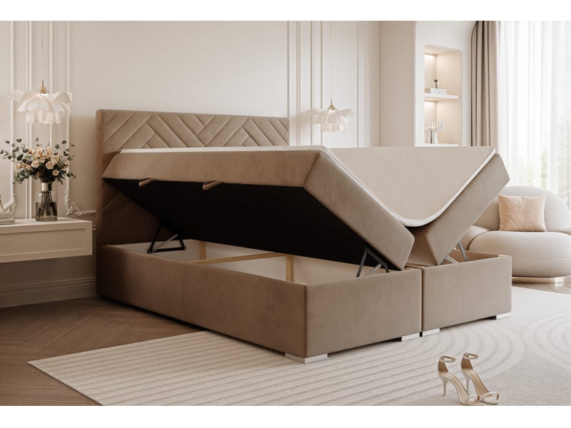  Lit coffre nerea - 160x200 cm - avec matelas et surmatelas - velours dense - marron clair NEREA - Conforama C