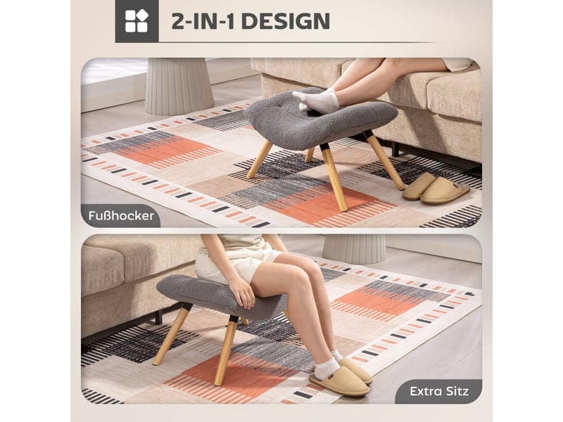  Tabouret, repose-pieds en tissu polaire berbère, tabouret rembourré capacité de charge jusqu'à 120 kg, pour salon, chambre, 67 x 45 x 38 cm, gris 838-482V00CG - Conforama C