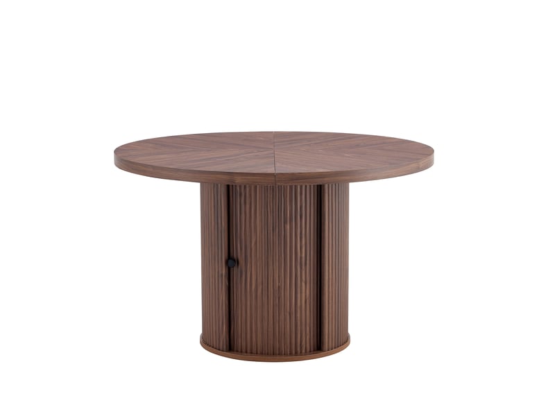  Table à manger ronde 115 cm avec rangement, mdf finition noyer, 4 à 6 places  - Conforama A
