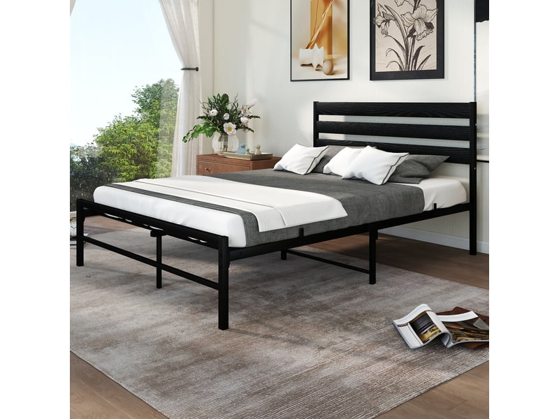  Modenvie lit adulte 140x200 cm - structure en metal et tete de lit en mdf, sommier inclus - noir  - Conforama E