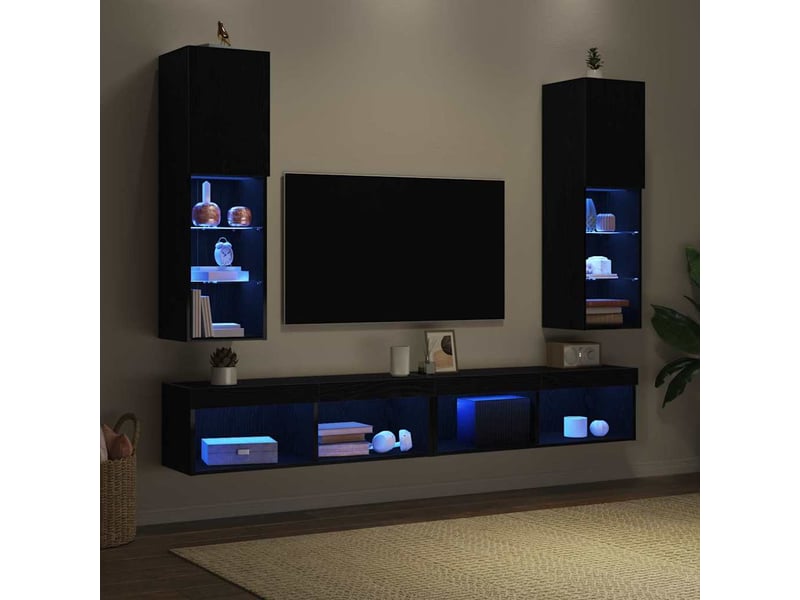  Ensemble meuble tv - banc tv - meuble de rangement 2 pcs chêne noir bois d'ingénierie  - Conforama D