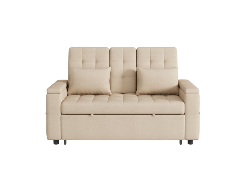  Canapé droit convertible 2 places beige avec rangement et dossier réglable, idéal pour petits espaces  - Conforama A