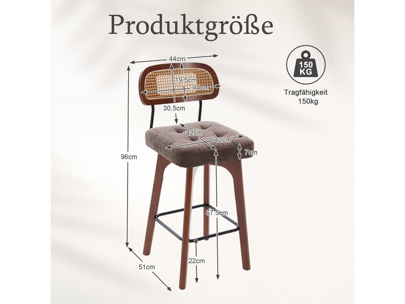  Lot de 2 tabourets de bar 44x51x96 cm en chenille avec dossier pivotants et réglables en hauteur marron chicfurn  - Conforama C