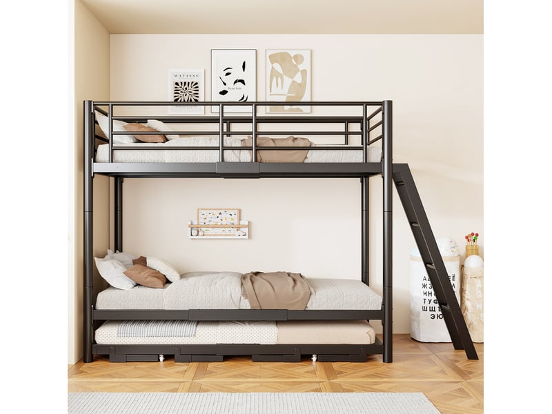  Lit superposé 90x200 cm avec lit gigogne, coloris noir  - Conforama D