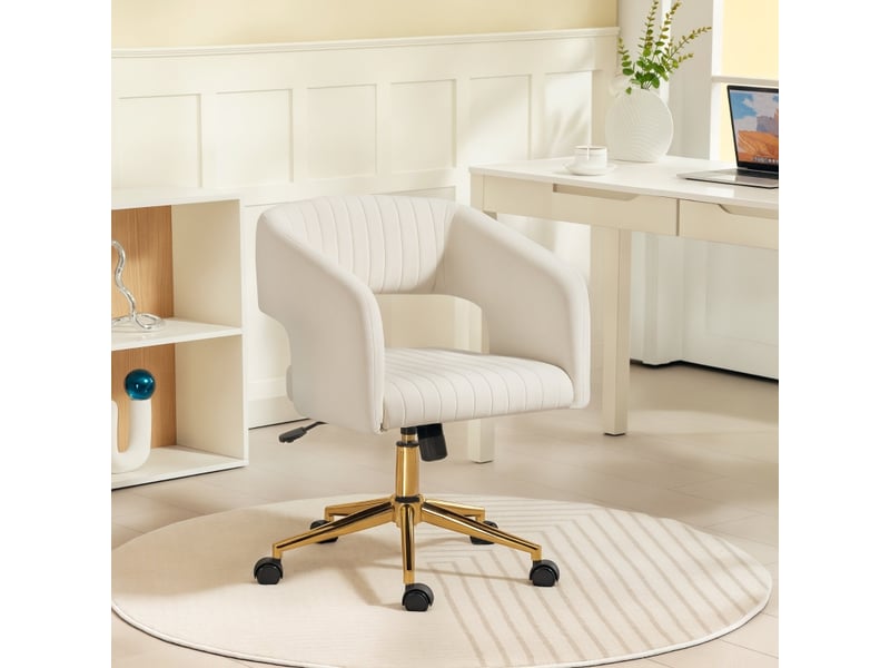 Chaise de bureau pivotante réglable avec bascule - lpospi - dossier capitonné, polyester aspect velours - crème - Conforama B