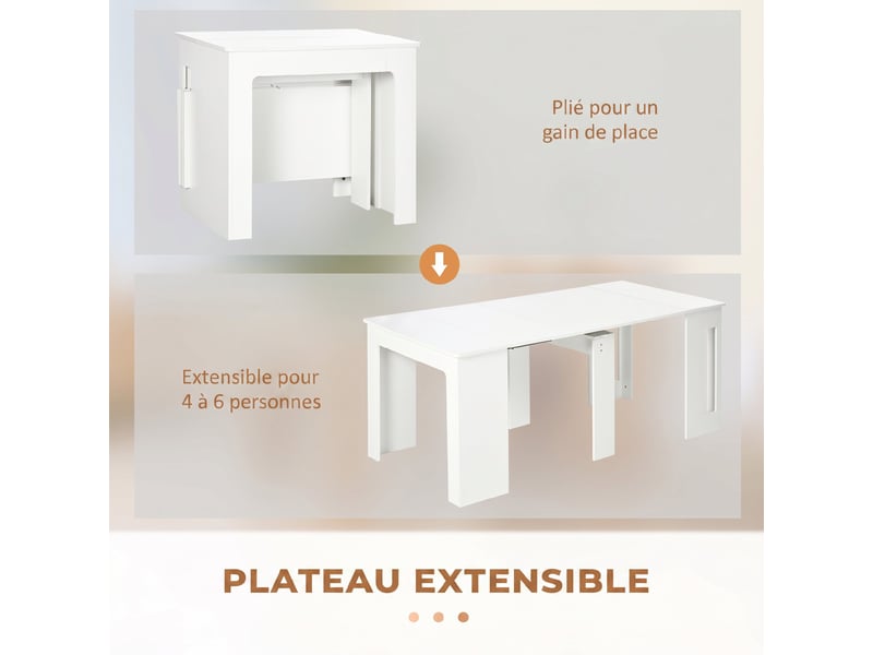  Table à manger pliante, table pliante cuisine extensible jusqu'à 6 personnes, pour petits espaces, salle à manger, blanc  - Conforama D