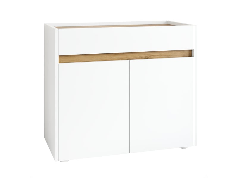  Meuble de rangement 80x40x70 cm avec tiroir et 2 portes, blanc  - Conforama D