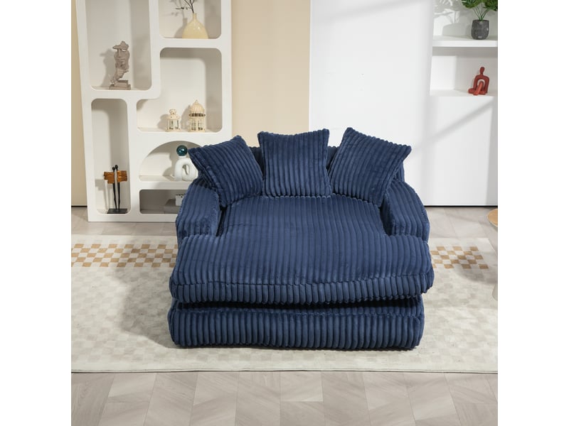  Canapé de sol cloud 1 place en velours côtelé avec 3 coussins, mousse haute densité, 125 x 155 x 63 cm, sans montage, bleu marine, pour salon  - Conforama C