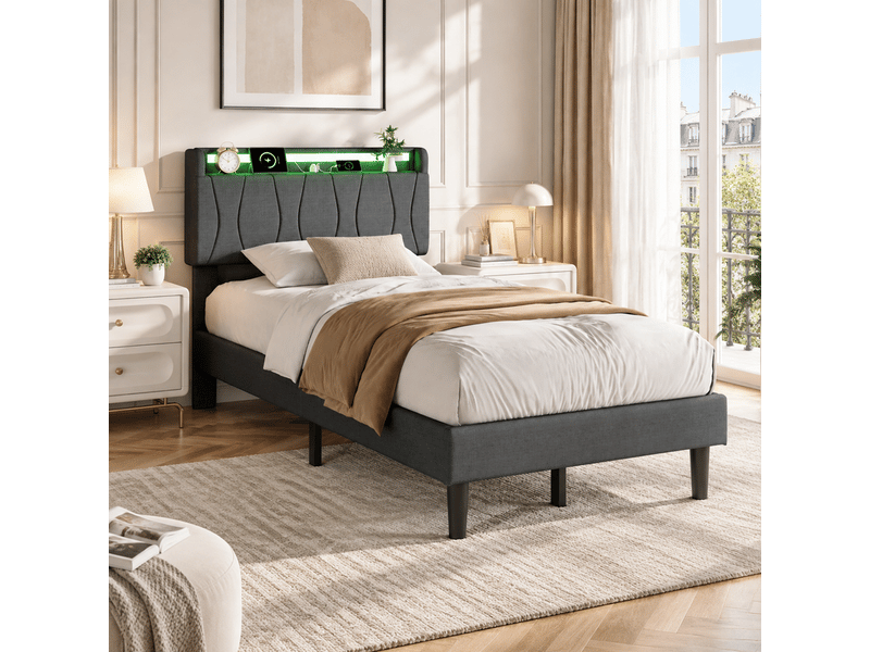 Lit 90x200 avec sommier ezssw coloris gris - Conforama B