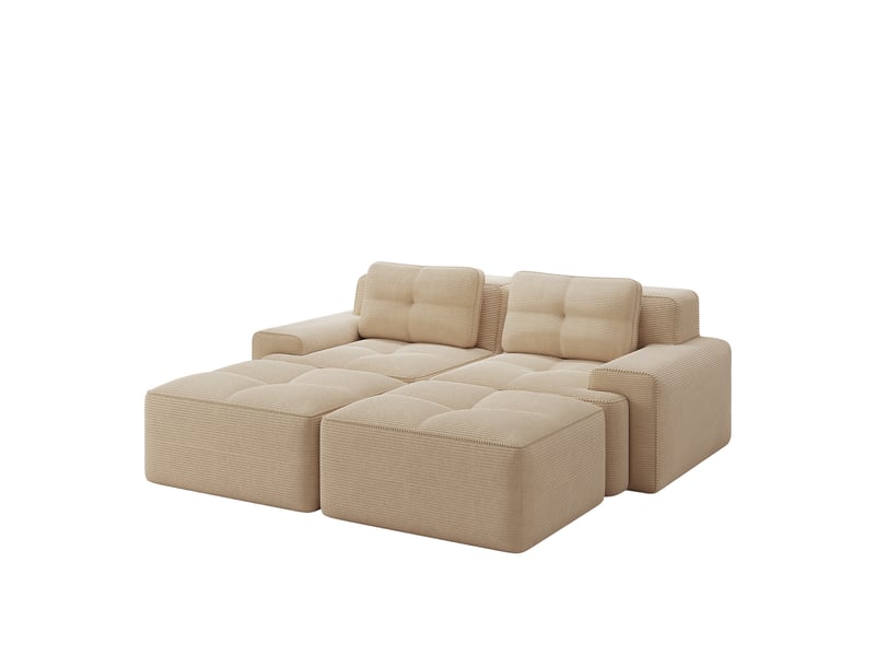  Canapé modulable 2 pl 204x177x69cm, canapé sous vide avec poufs, assise généreuse, pièce de salon, velours côtelé, beige  - Conforama A