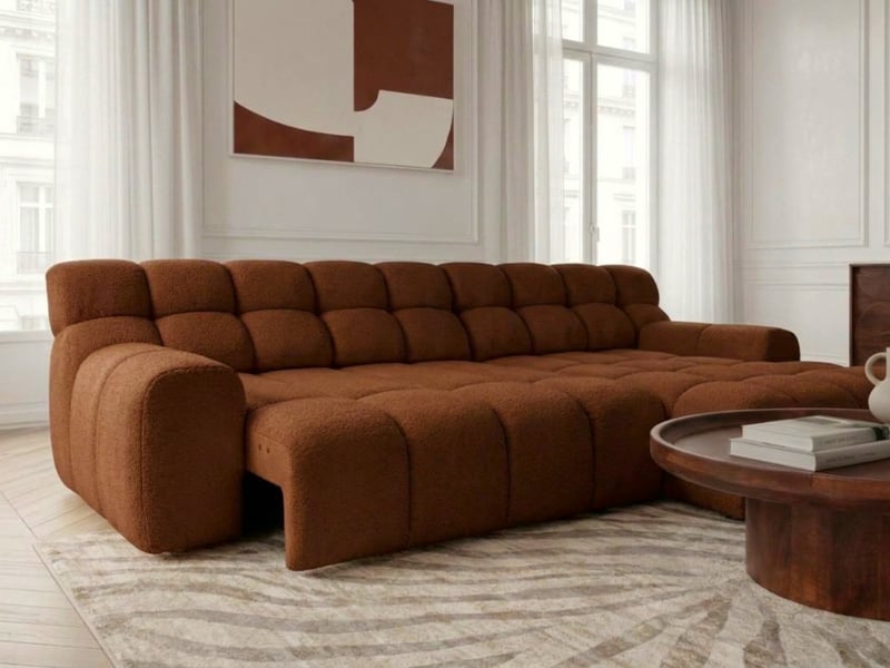  Bobochic canapé d'angle convertible avance-recule électrique andre tissu texturé orange  angle droit ANDRE - Conforama D