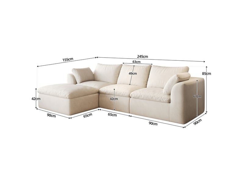  Canapé d’angle 4 places 245x155x83 cm en tissu de lin beige et blanc chicfurn  - Conforama D