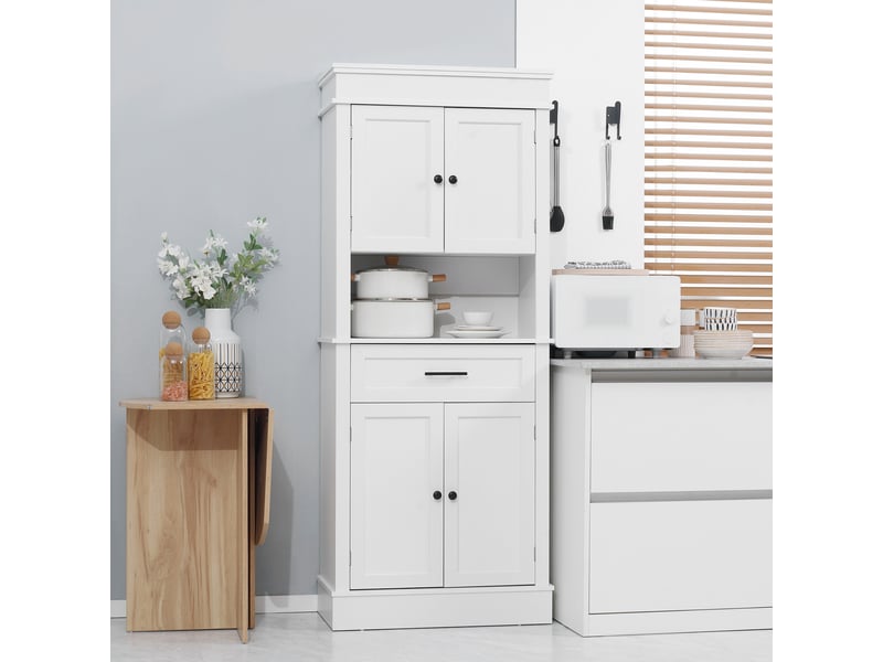  Buffet de cuisine armoire de cuisine multi-rangements 2 placards 2 portes tiroir niche mdf particules panneaux e1 blanc  - Conforama D