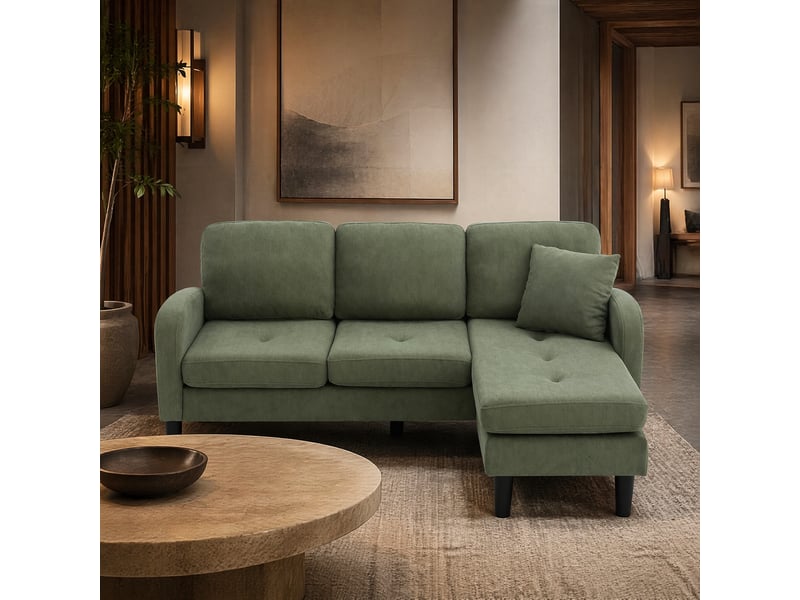  Canapé d'angle 3 places modulable vert en velours côtelé 166 x 118 x 77 cm  - Conforama C