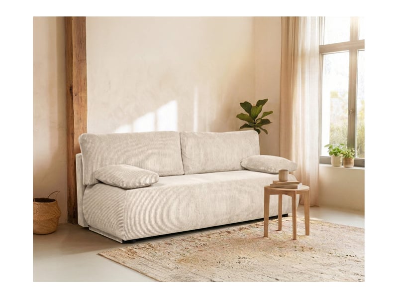 Canapé droit veluto convertible avec coffre en velours côtelé - beige VELUTO - Conforama B