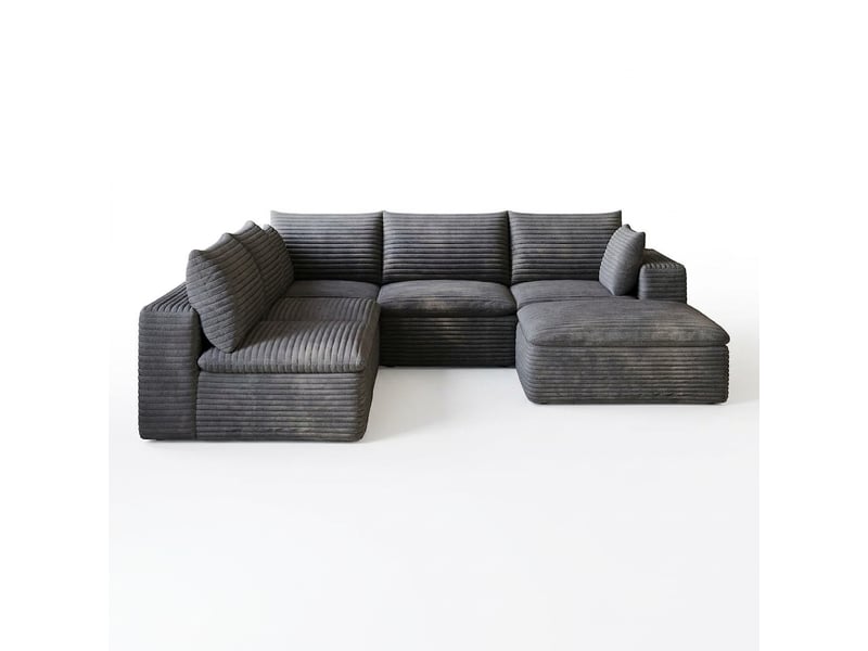 Canapé nuage en velours côtelé 6 places gris foncé modulable 260x250 cm - Conforama A