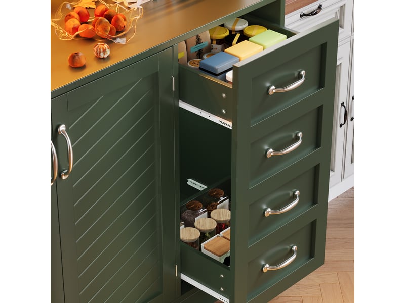  Vaisselier buffet de cuisine vert 4 portes 2 tiroirs, meuble de rangement avec led en mdf, 120x40x188 cm  - Conforama E