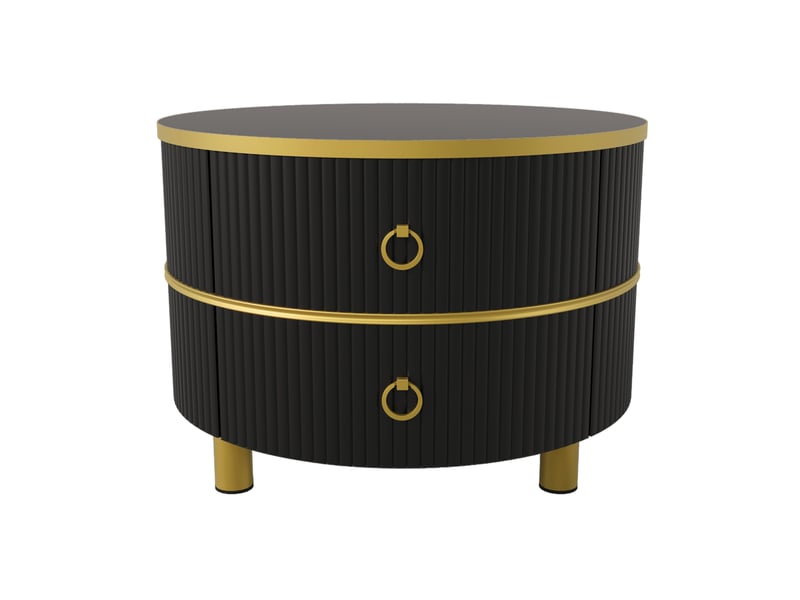  Tables basses gigognes rondes avec 2 tiroirs pour salon en mdf et verre 70×70×45 et 50×50×40 cm noir doré  - Conforama D