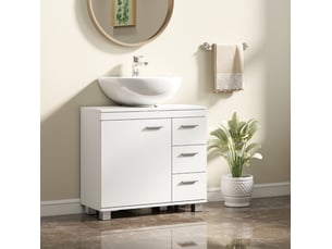 Meuble sous lavabo 70x30x64 cm 3 tiroirs mdf blanc