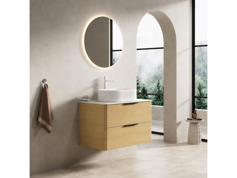  Meuble vasque suspendu 75 cm avec vasque ovale blanche en céramique  - Conforama E