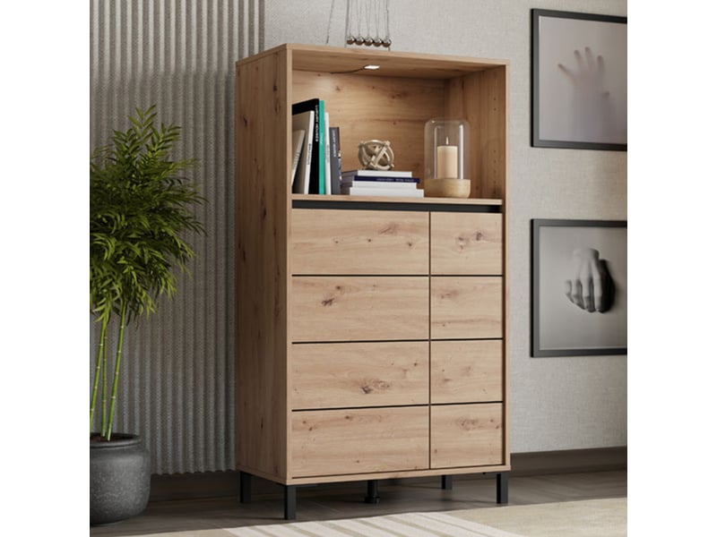  Buffet cosoleto, armoire 2 étagères, 74x40x135h cm chêne nœuds marron Cosoleto - Conforama B
