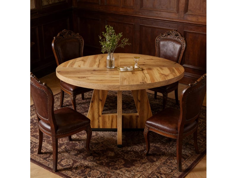  Table à manger ronde 120 cm style campagne bois naturel  - Conforama E
