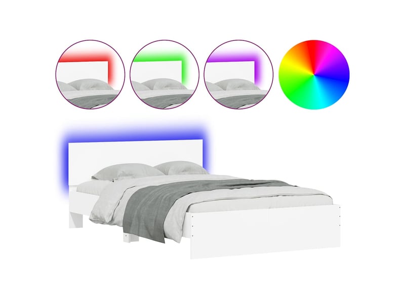  Lit double- lit adulte -  cadre de lit avec led sans matelas blanc 135x190 cm  - Conforama A