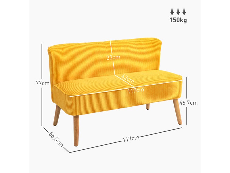  Canapé 2 places structure en bois tissu jaune 117 x 56,5 x 77 cm  - Conforama C