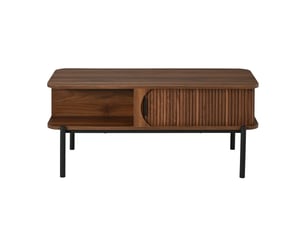 Table basse moderne 100 × 45 × 43 cm avec rangement, portes coulissantes et pieds métal noirs