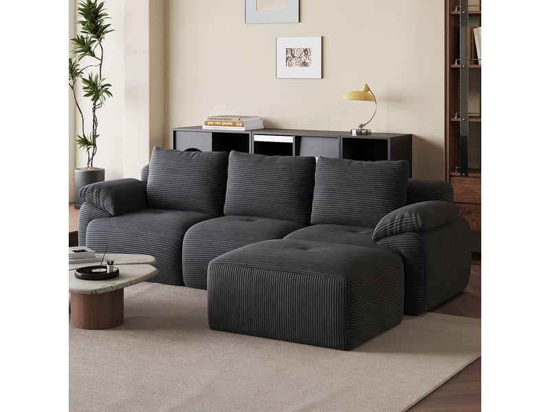 Canapé d'angle en l à compression avec 3 dossiers, aucun assemblage requis, gris foncé - Conforama B